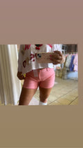 Pink Frayed Denim Shorts