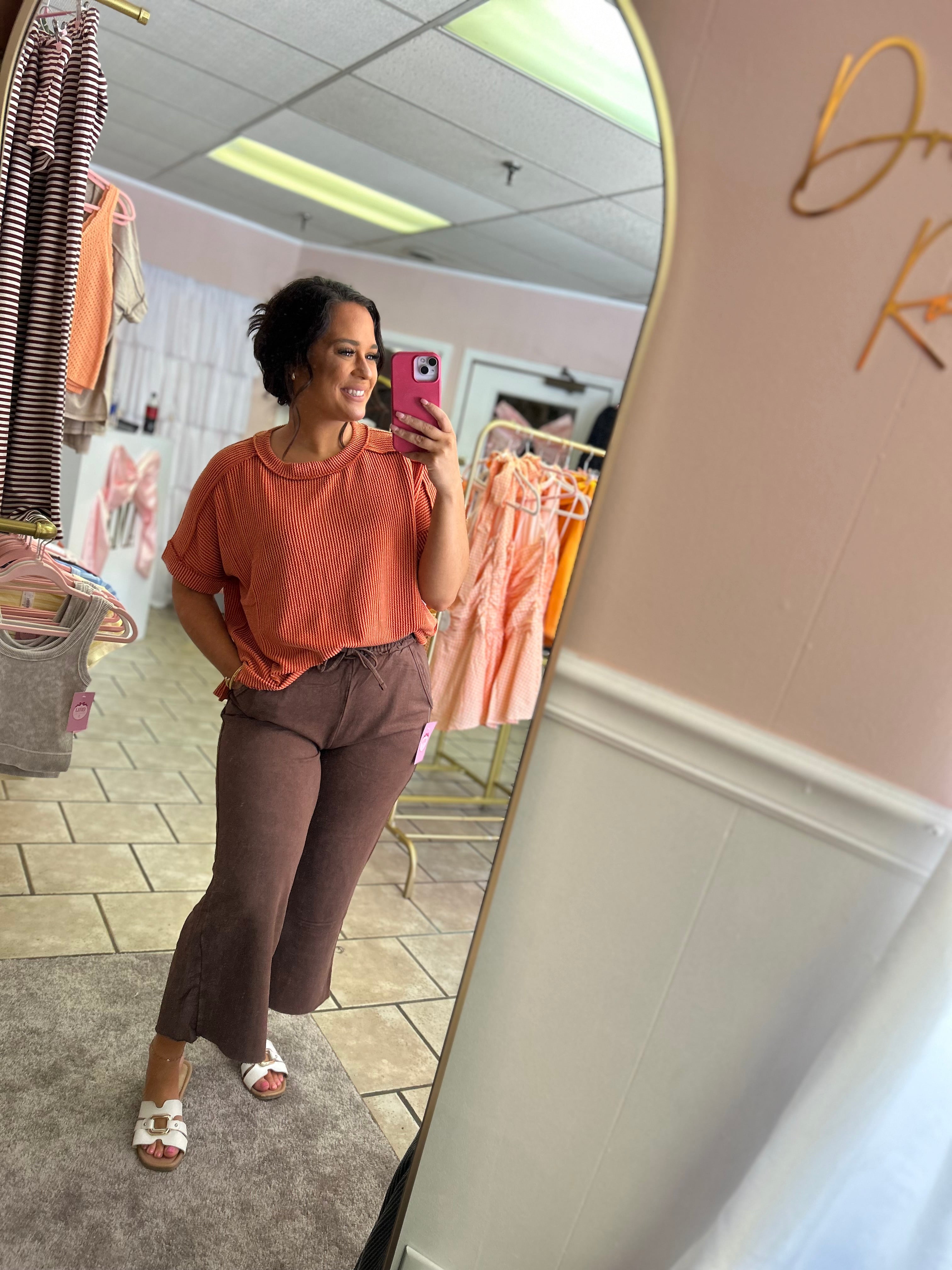 Brown Terry Flare Pants