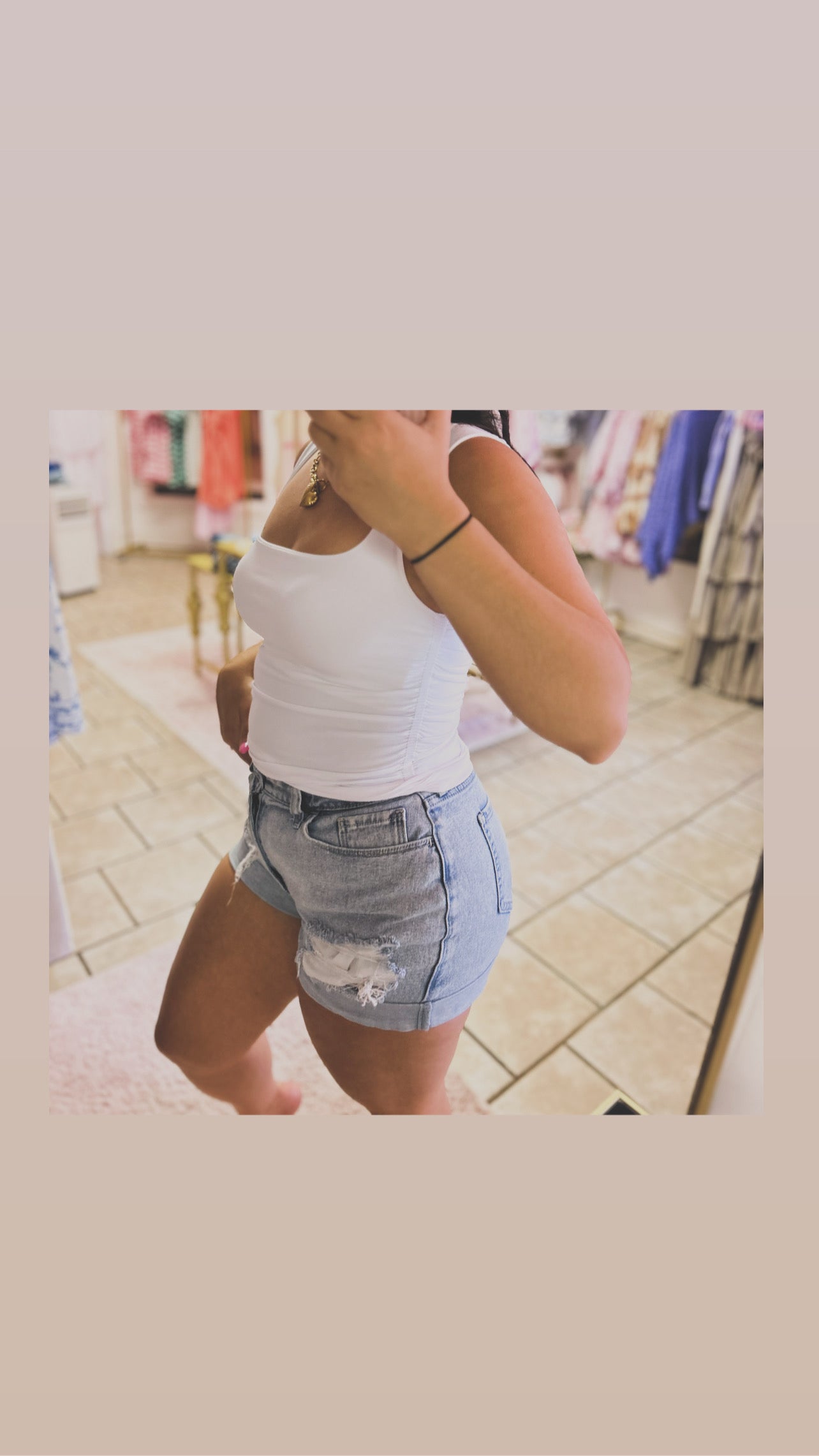 White Shirred Tank