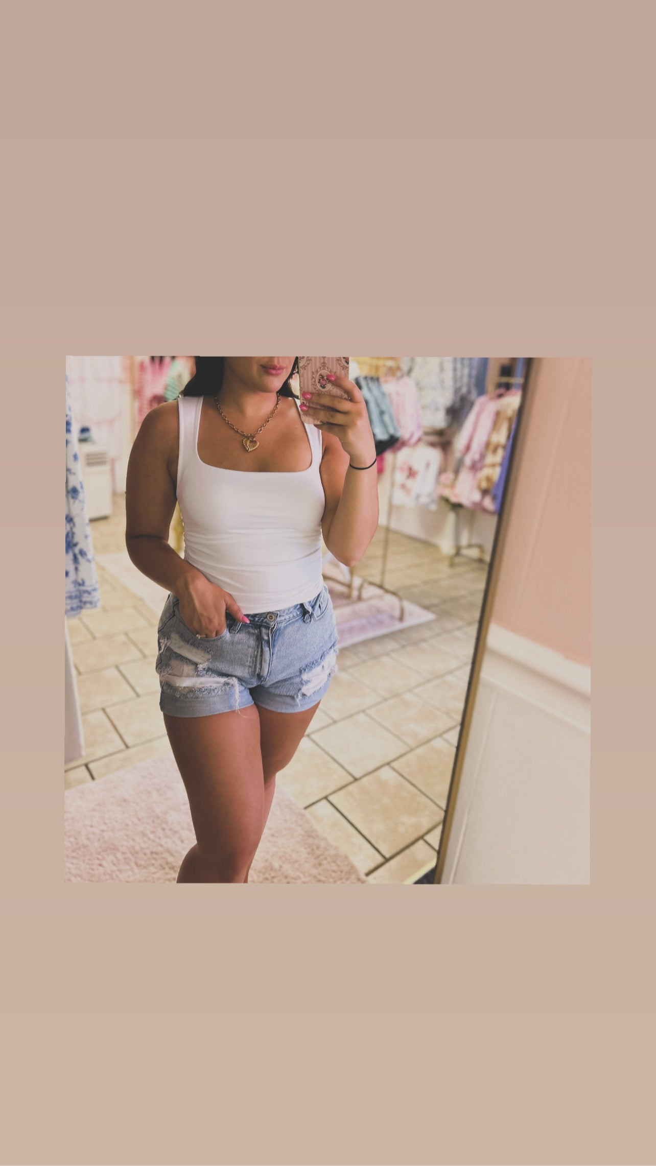 White Shirred Tank