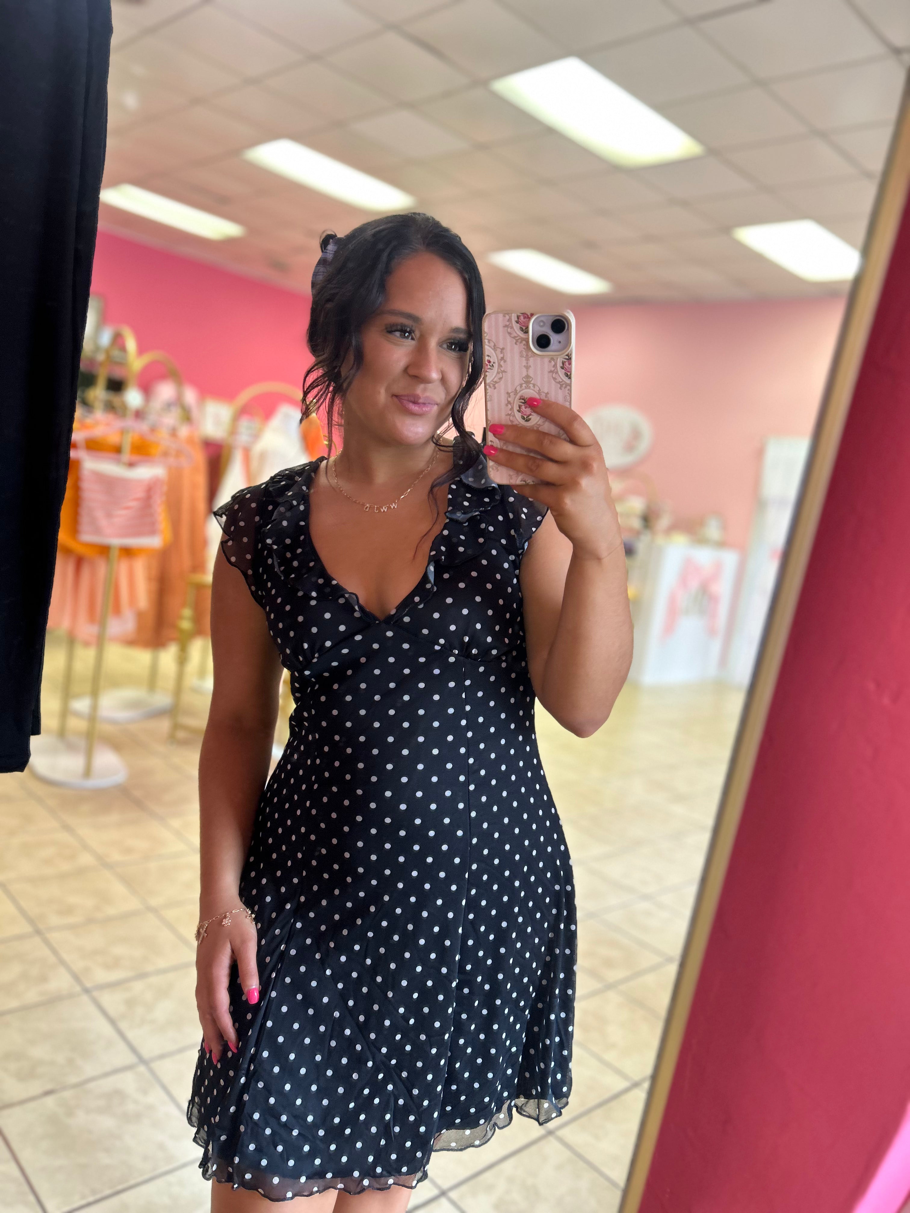 Polka Dot Black Mini Dress