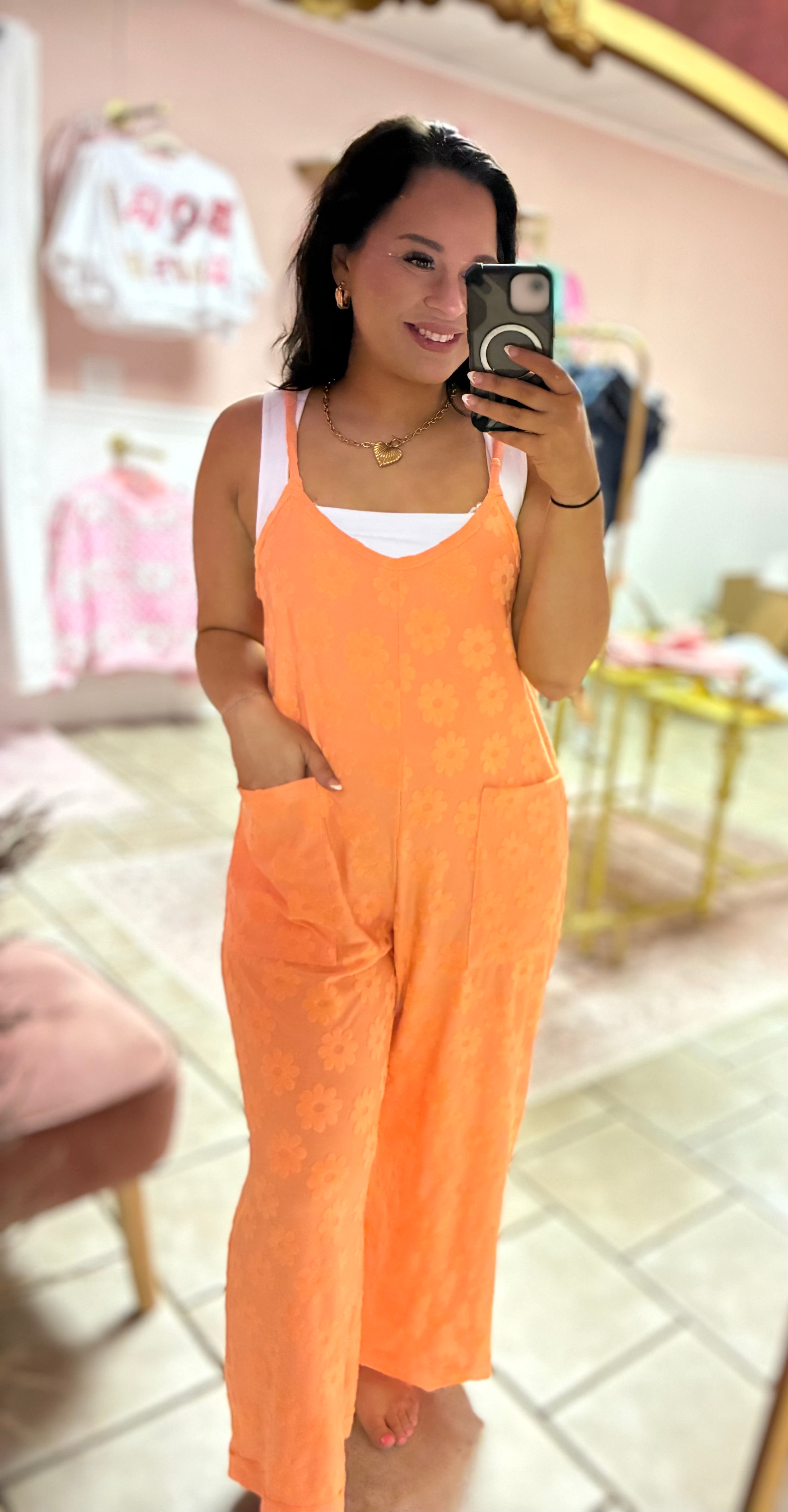 Peachy Daisy Jumpsuit (Curvy)